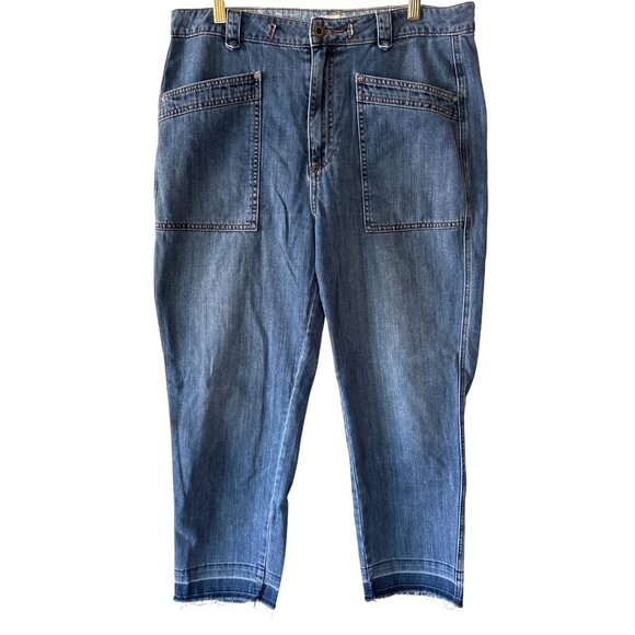 Sundance Roadside Jeans Size 10 Mid Wash High‎ Waist Raw Hem Patch Pockets - Picture 2 of 11